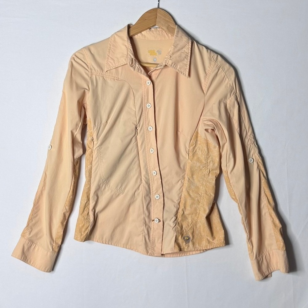 Mountain Hardwear Button Shirt Sz 4 Peach Roll Tab Hiking Gorpcore Granola‎ Girl